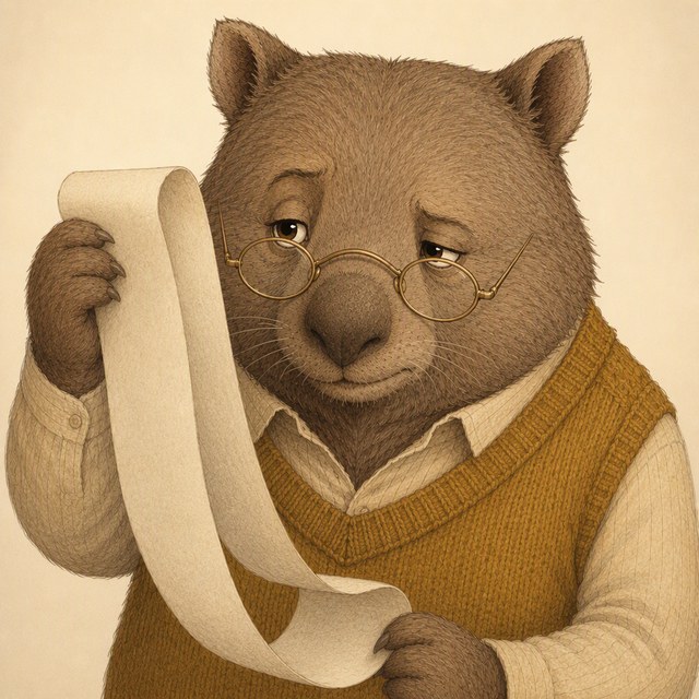 Doug peering at a very long receipt