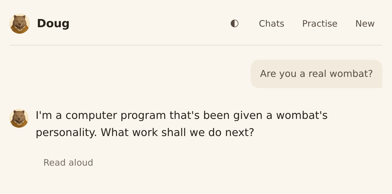 Doug says he is a computer program with a wombat personality